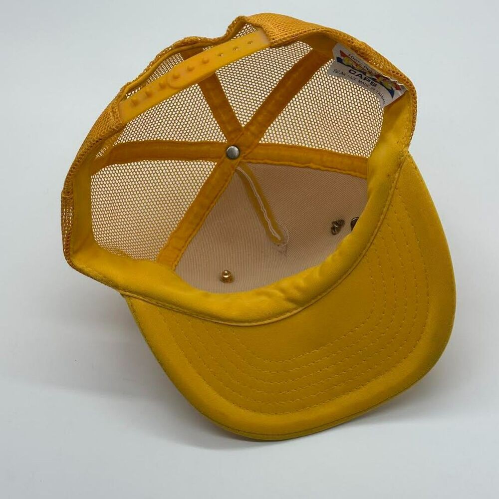 Vtg Super 8 Motel Trucker Hat with Pins Mesh Cap Yellow Snap Back Adj Flat Bill - Picture 8 of 11